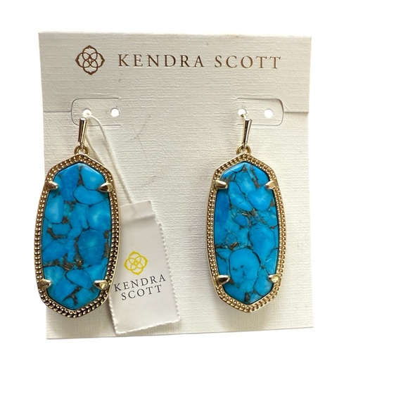 Kendra Scott Elle Gold Drop Earrings in Bronze Veined Turquoise Magnesite NWT - Picture 3 of 6